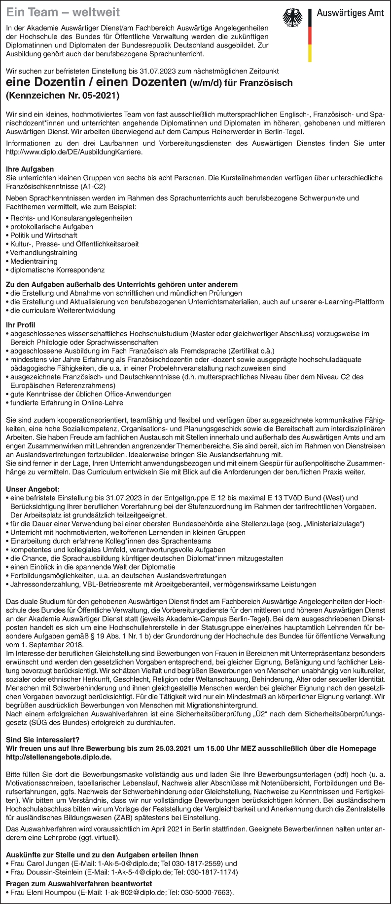 Dozent Fur Franzosisch M W D In Berlin
