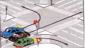 Dintre cei trei conducători auto, care va trebui să oprească la semnalul de culoare roșie al semaforului ?