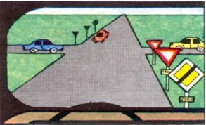 Intalniti indicatoarele din imaginea alaturata. Carora dintre autoturismele ajunse simultan in intersectie le acordati prioritate daca toate circula pe directia inainte ?