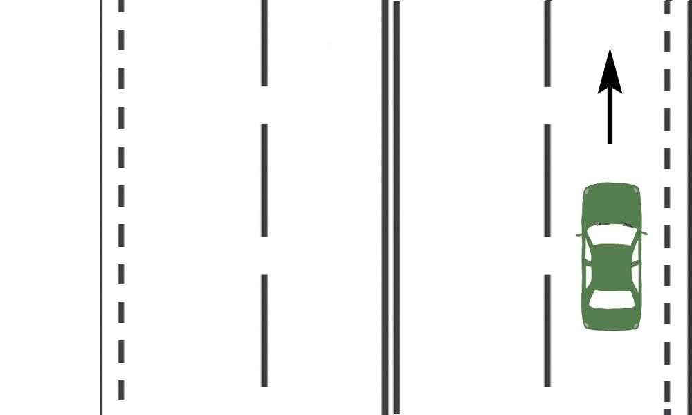 Conducătorul autovehiculului din imagine, poate trece de pe banda 1 pe banda 2, în cazul de față?