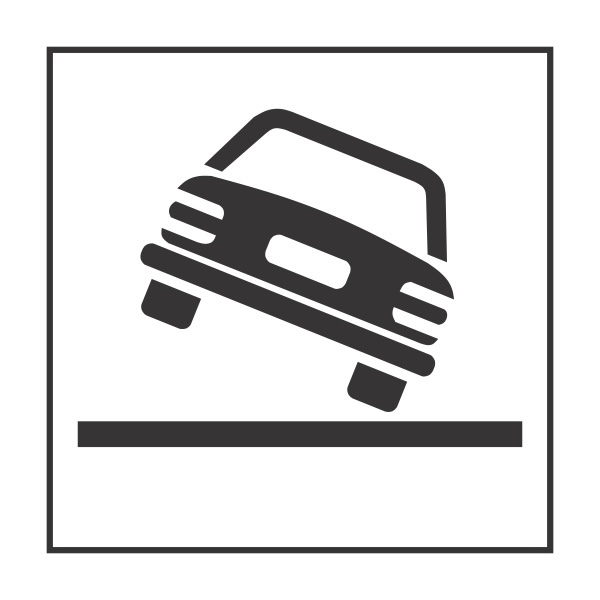 Se amplasează sub indicatorul de avertizare „Curbă la stânga” (sau în zone cu pante și denivelări pronunțate). Avertizează conducătorii de autovehicule cu centrul de greutate ridicat (autocamioane, TIR-uri, autocare) că există un risc major de răsturnare pe partea dreaptă din cauza forței centrifuge sau a înclinației drumului.

Conduită: Redu semnificativ viteza înainte de înscrierea în curbă sau pe sectorul de drum respectiv. Conducătorii de vehicule grele trebuie să ruleze cu prudență sporită pentru a menține stabilitatea ansamblului de vehicule.