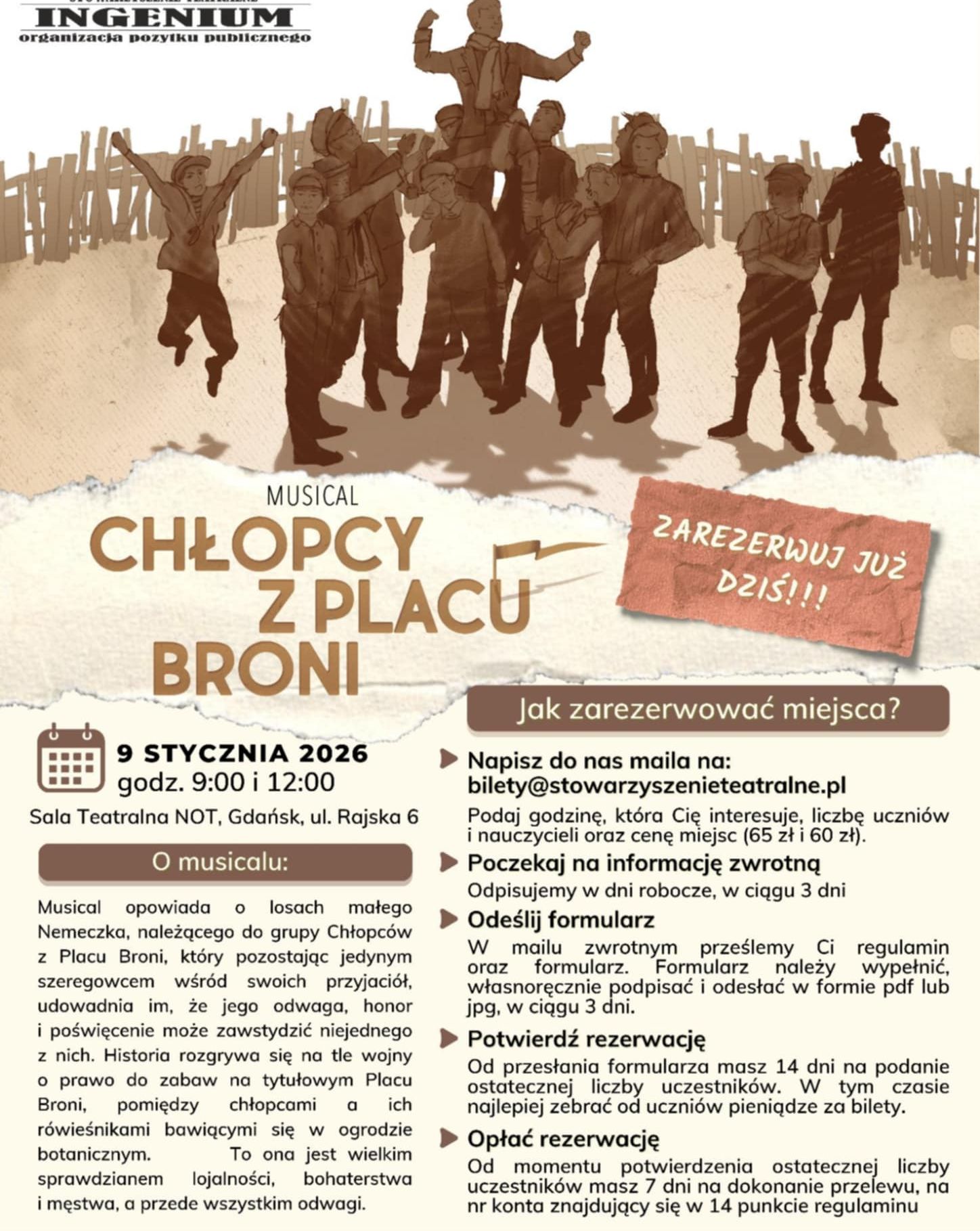 musical Chłopcy z Placu Broni Stowarzyszenie Teatralne INGENIUM 09.01.2026 bilety