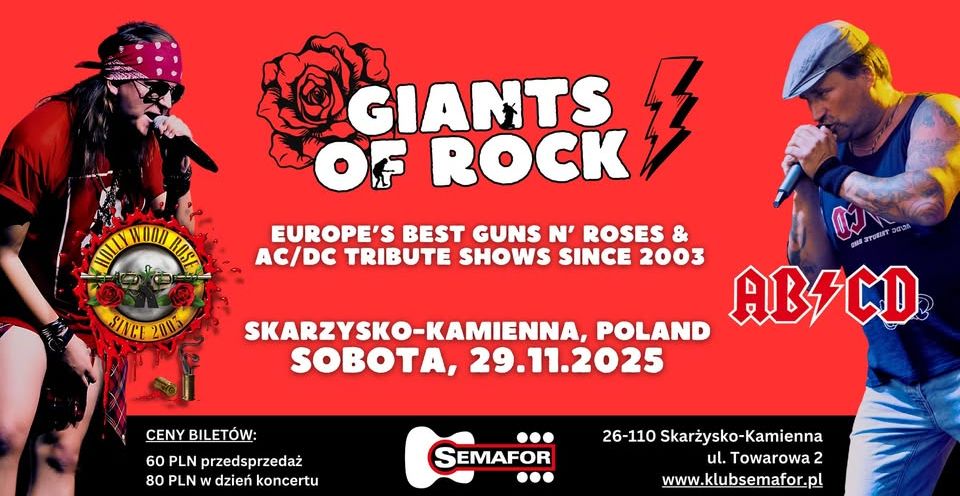🌹Giants Of Rock⚡ Guns N' Roses & AC/DC tribute bands 29.11.2025 bilety
