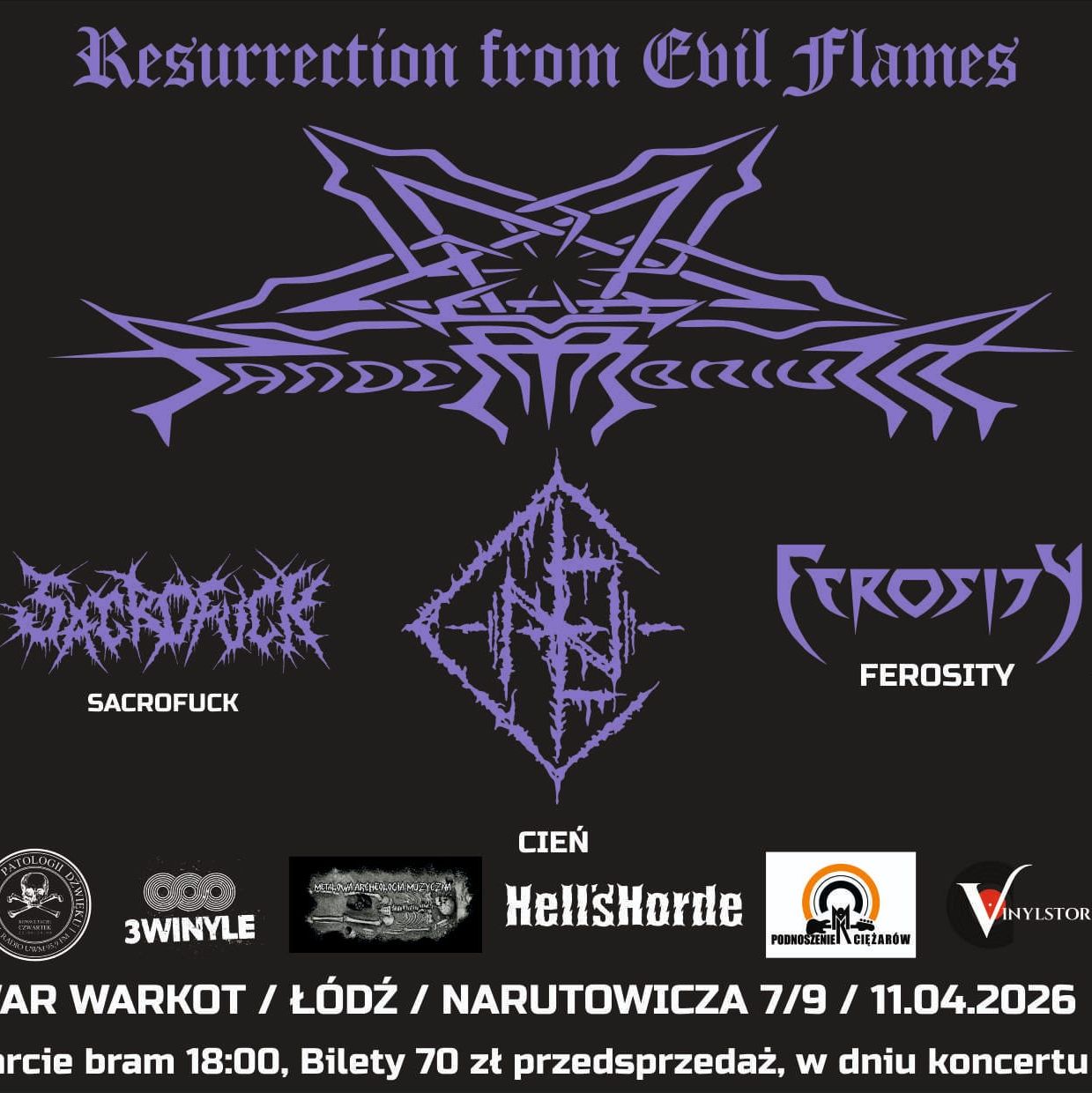 Pandemonium | Cień | Sacrofuck | Ferosity | Łódź 11.04.26 