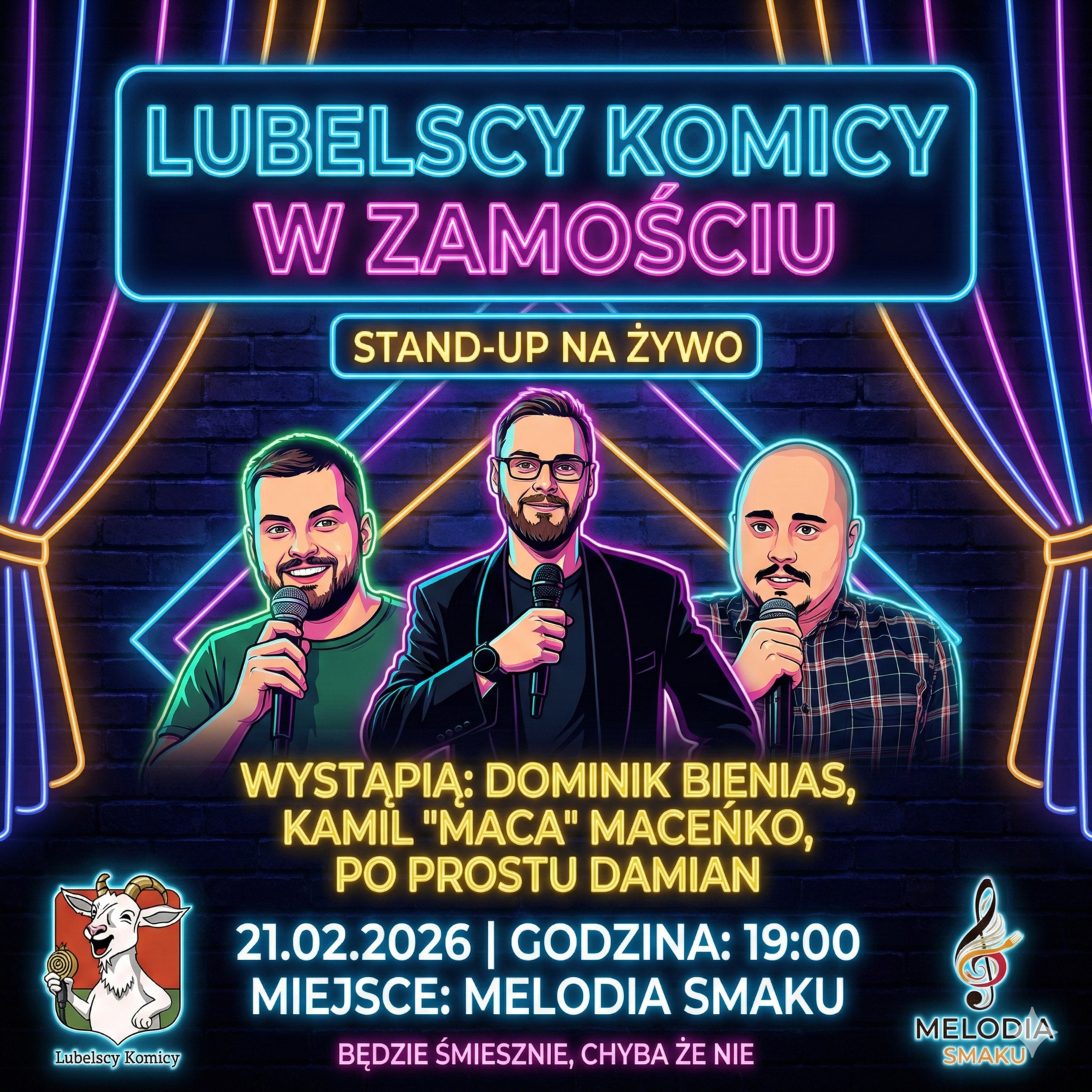 🎤Stand-up Lubelscy Komicy – Zamość 21.02.2026, 19:00🎤