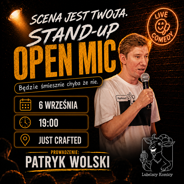 Stand-up Lublin: Open Mic z Patrykiem Wolskim w Just Crafted