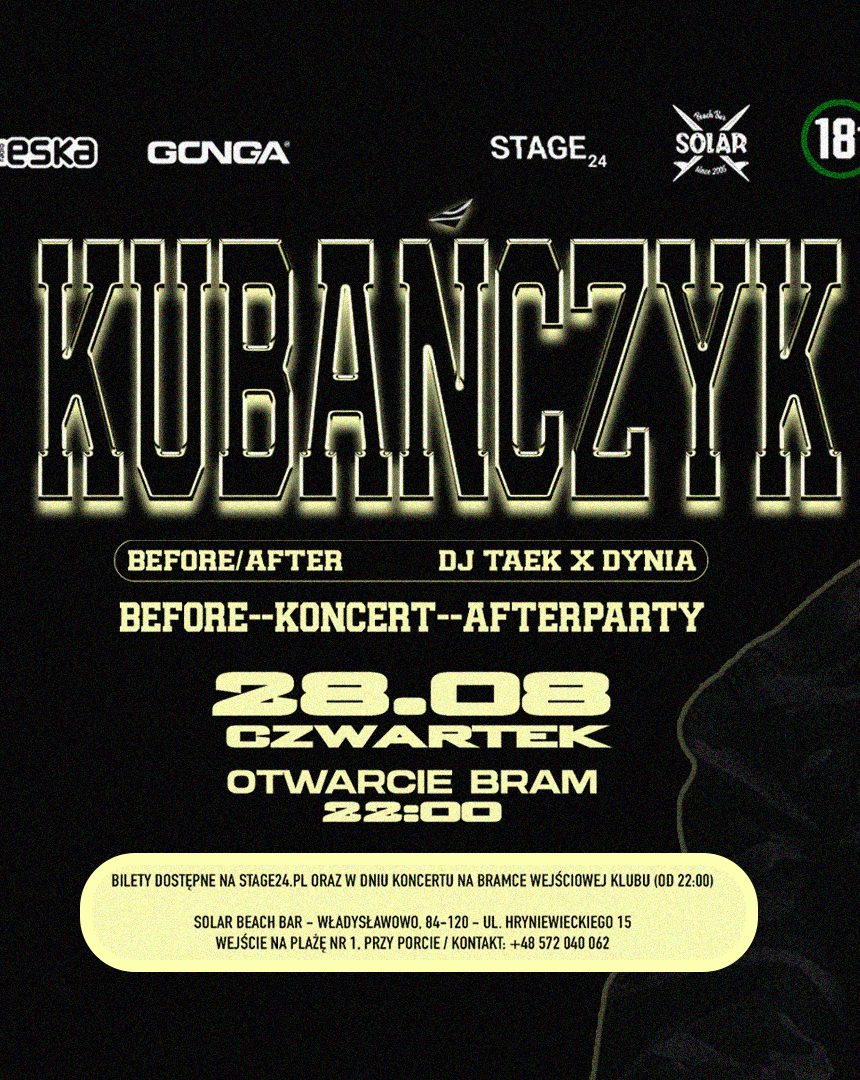 KUBAŃCZYK @ SOLAR WŁADYSŁAWOWO 28.08.2025 czwartek kubańczyk 28.08.2025 bilety