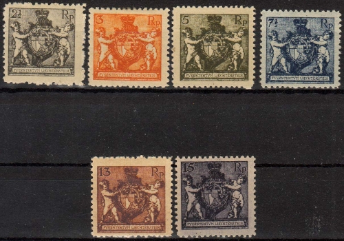 Liechtenstein MiNr. 46/52 B * ohne Nr. 50 B, Landeswappen