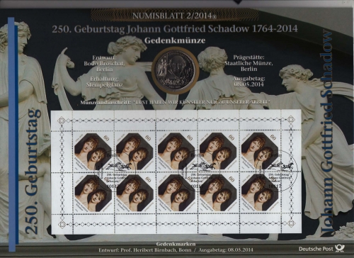 Bund Numisblatt 2014-2, Johann Gottfried Schadow, 10,00 Euro