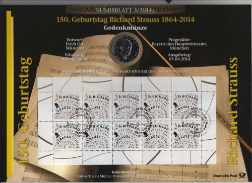 Bund Numisblatt 2014-3, Richard Strauss, 10,00 Euro