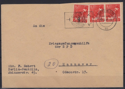 Berlin MiNr. 3 x 23 MeF, Brief an die Kriegsgefangenenhilfe