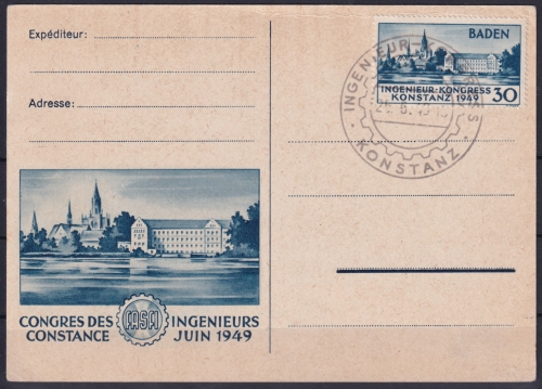 Franz. Zone Baden MiNr. 46 I, SST. Ingenieur-Kongress Konstanz