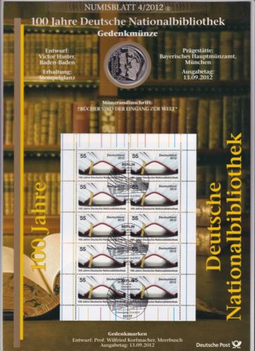 Bund Numisblatt 2012-4 Deutsche Nationalbibliothek 10,00 Euro
