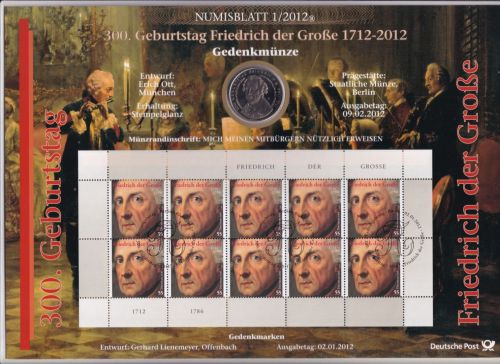 Bund Numisblatt 2012-1 Friedrich der Große 10,00 Euro