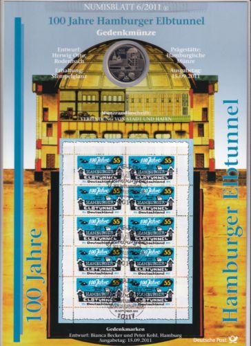 Bund Numisblatt 2011-6 Hamburger Elbtunnel 10,00 Euro