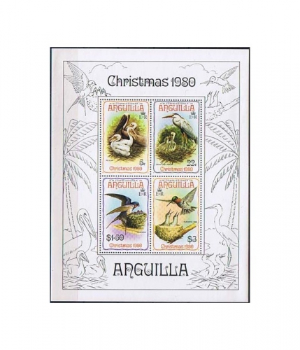 Anguilla Block 34 ** Weihnachten: Vögel
