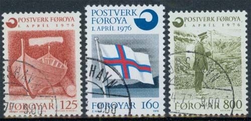 Färöer MiNr. 21/23 O, Färöisches Postwesen, gestempelt