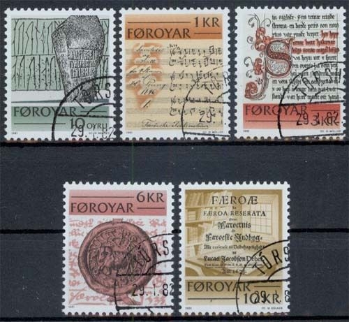 Färöer MiNr. 65/69 O, Historische Schriften, gestempelt