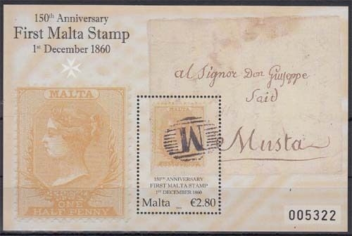 Malta MiNr. Bl. 48 ** 150 Jahre maltesische Briefmarken