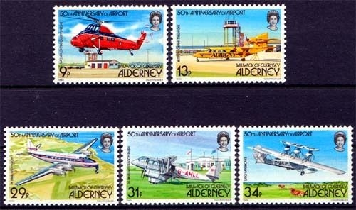 Alderney MiNr. 18/22 **, 50 Jahre Flughafen von Alderney