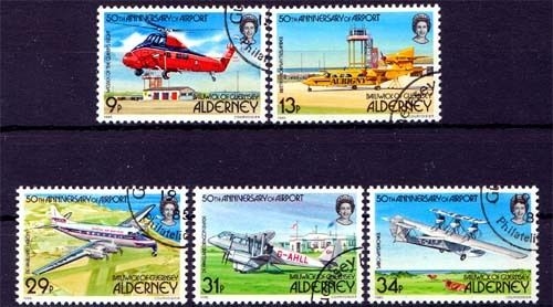 Alderney MiNr. 18/22 O, 50 Jahre Flughafen von Alderney