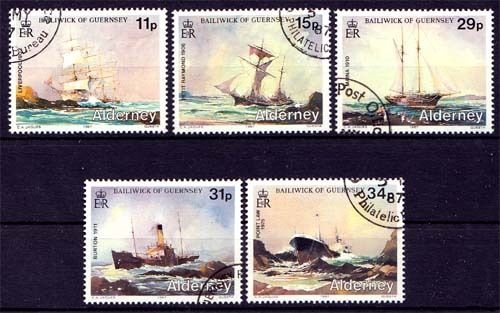 Alderney MiNr. 32/36 O, Schiffswracks