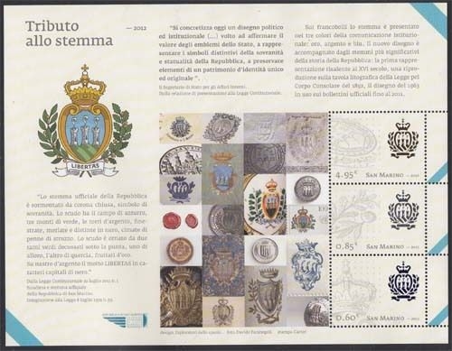 San Marino MiNr. Bl. 59 ** Nationalwappen-Symbol der Freiheit, Unabhängigkeit ..