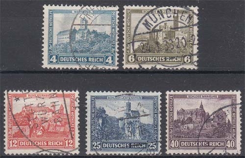 Deutsches Reich MiNr. 474/78 O Deutsche Nothilfe Burgen und Schlösser