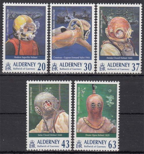 Alderney MiNr. 116/20 ** 21 Jahre Taucherverein auf Alderney: Tauchgeräte