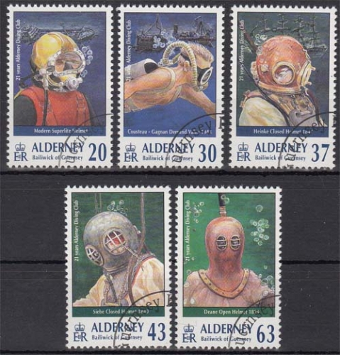 Alderney MiNr. 116/20 O 21 Jahre Taucherverein auf Alderney: Tauchgeräte