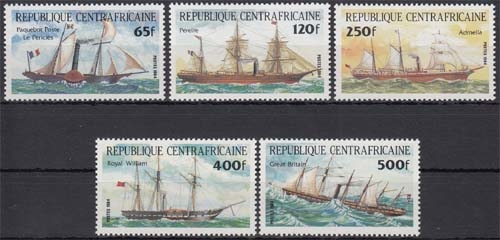 Zentralafrikanische Republik MiNr. 1031/35 ** Dampfsegelschiffe