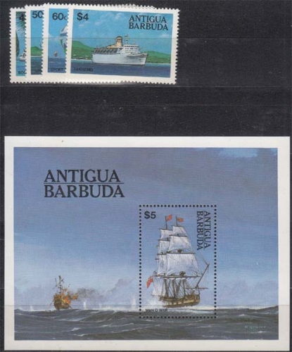 Antigua & Barbuda MiNr. 756/59 + Bl. 75 ** Schiffe