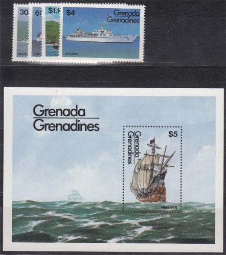 Grenada Grenadinen MiNr. 611/14 + Bl. 82 ** Schiffe