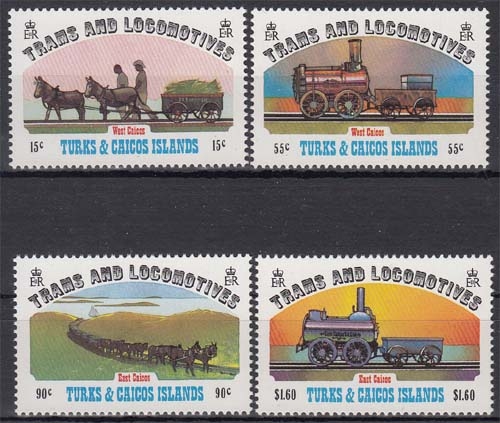 Turks- und Caicos-Inseln MiNr. 620/23 ** Pferdebahnen und Lokomotiven