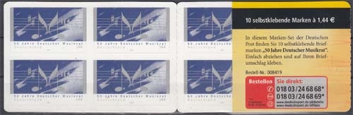 Bund MiNr. MH 54 a I ** 50 Jahre Deutscher Musikrat