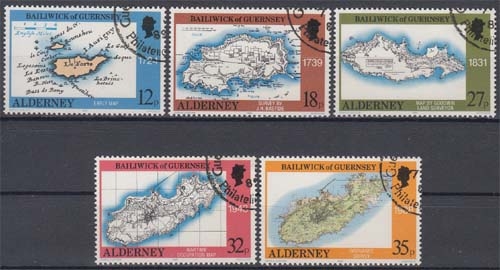 Alderney MiNr. 37/41 O Landkarten von Alderney