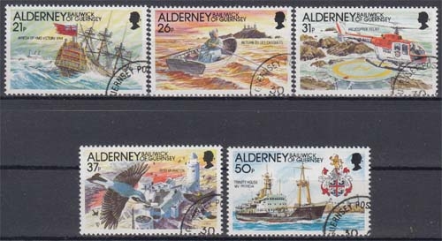 Alderney MiNr. 49/53 O Automatisierung der Leuchtfeuer auf den Casquets
