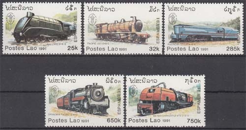 Laos MiNr. 1270/74 ** Internationale Briefmarkenausstellung ESPAMER `91