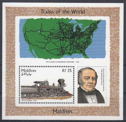 Malediven MiNr. Bl. 371 ** Eisenbahnen aus aller Welt