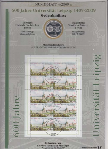 Bund Numisblatt 2009-4 Uni Leipzig 10,00 Euro