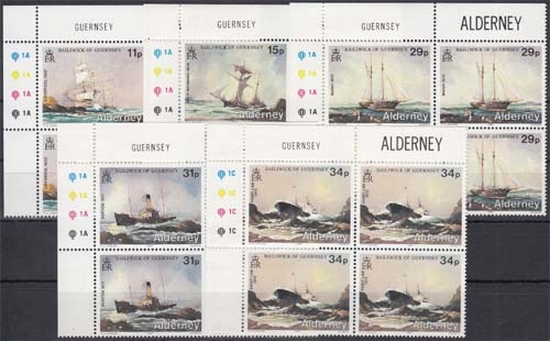 Alderney MiNr. 32/36 ** Schiffswracks im 4er Block
