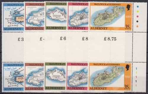 Alderney MiNr. 37/41 ** Landkarten von Alderney im 2er Block