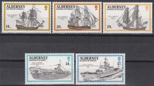 Alderney MiNr. 43/47 ** Kriegsschiffe der englischen Flotte