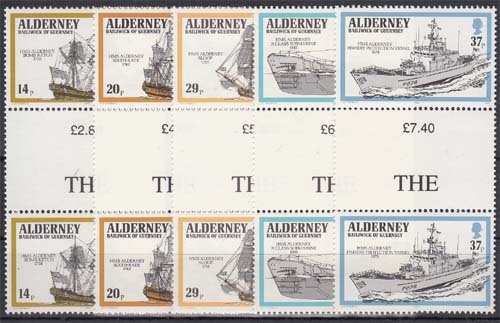 Alderney MiNr. 43/47 ** Kriegsschiffe der englischen Flotte im Paar