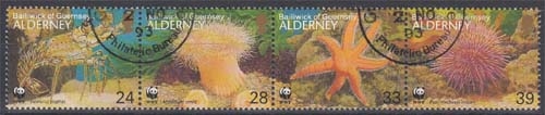 Alderney MiNr. 61/64 O Weltweiter Naturschutz: Meeresfauna im 4er Streifen