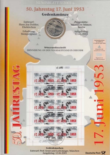 Bund Numisblatt 2003-3 17. Juni 1953 10,00 Euro