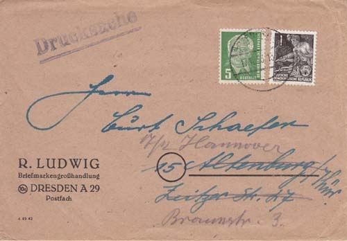 DDR MiNr. 322 plus 1 Pfennig auf Brief nach Hannover