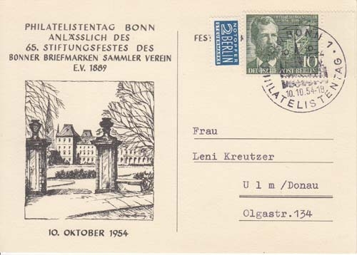 Berlin MiNr. 119 Mergenthaler auf Postkarte nach Ulm