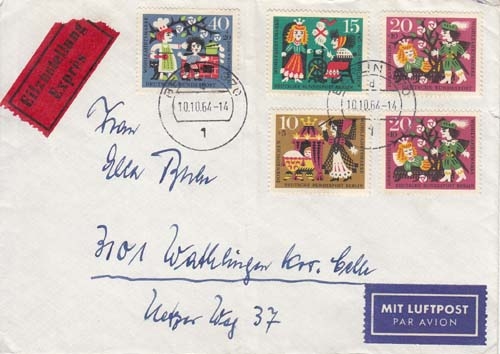 Bund Wohlfahrtsmarken (MiNr. 447/50) auf Brief vom 10.10.1964
