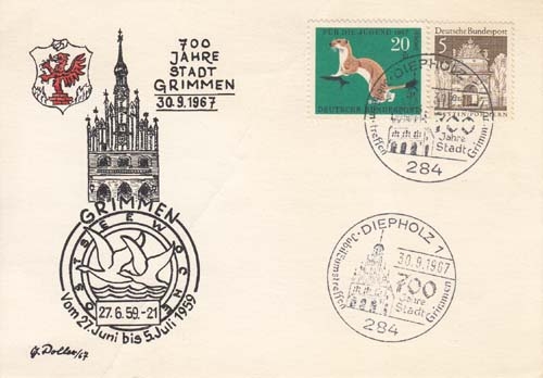 Bund 489 + 530 auf Umschlag mit Sonderstempel Diepholz vom 30.09.1967